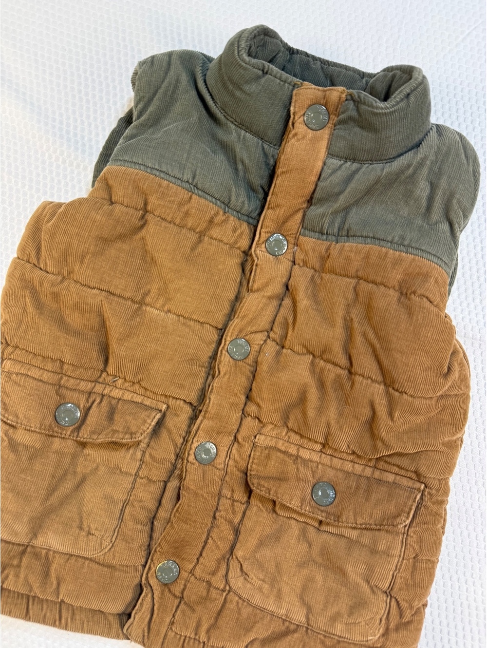 Tommy Bahama Boys 5/6 Corduroy Puffer Vest Brown Green Colorblock Outdoors